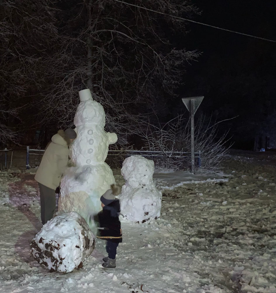В селе под Новозыбковом слепили семью снеговиков