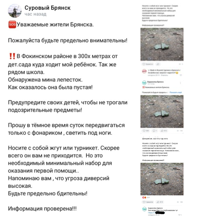 Соцсети заполонили фейки о минах-лепестках в Брянске