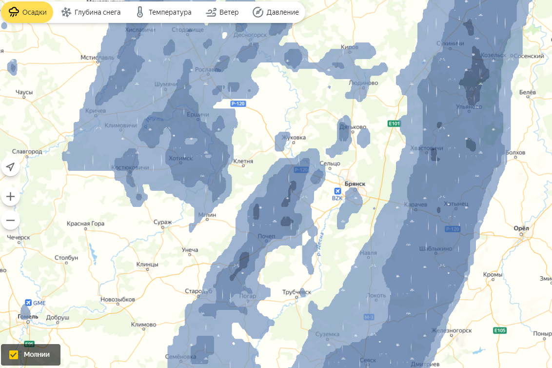 Погода в брянске сегодня карта осадков онлайн