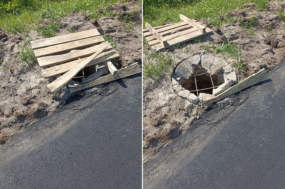 На ремонтируемой улице в Новозыбкове раздавили канализационный колодец
