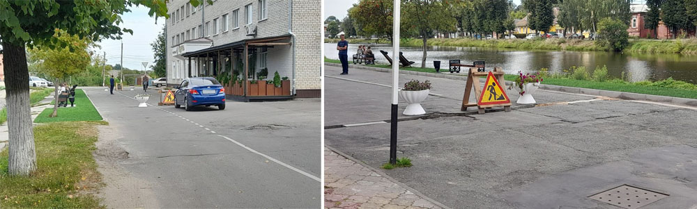 В Новозыбкове часть дороги «оттяпали» под горшки с цветами