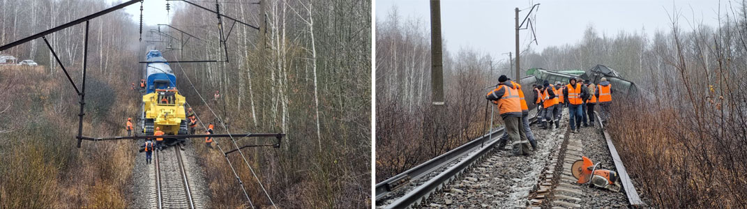 Продолжаются восстановительные работы на месте схода вагонов грузового поезда в Рязанской области