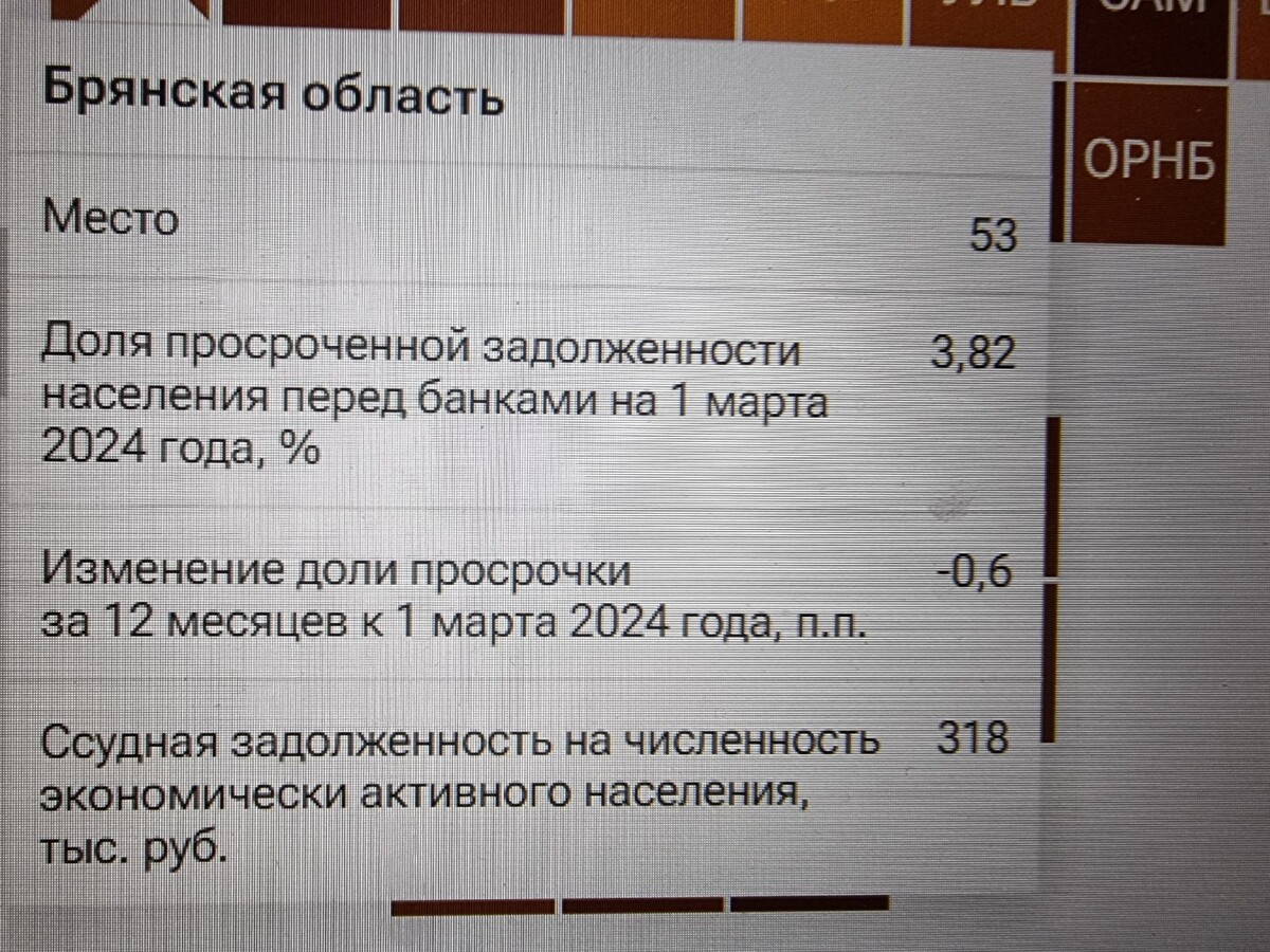 Брянская область занимает 53 место в рейтинге по доле просроченных кредитов в стране