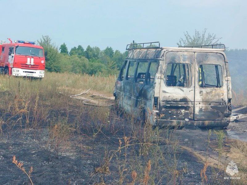 В результате пожара у реки в Новозыбковском районе, микроавтобус сгорел полностью