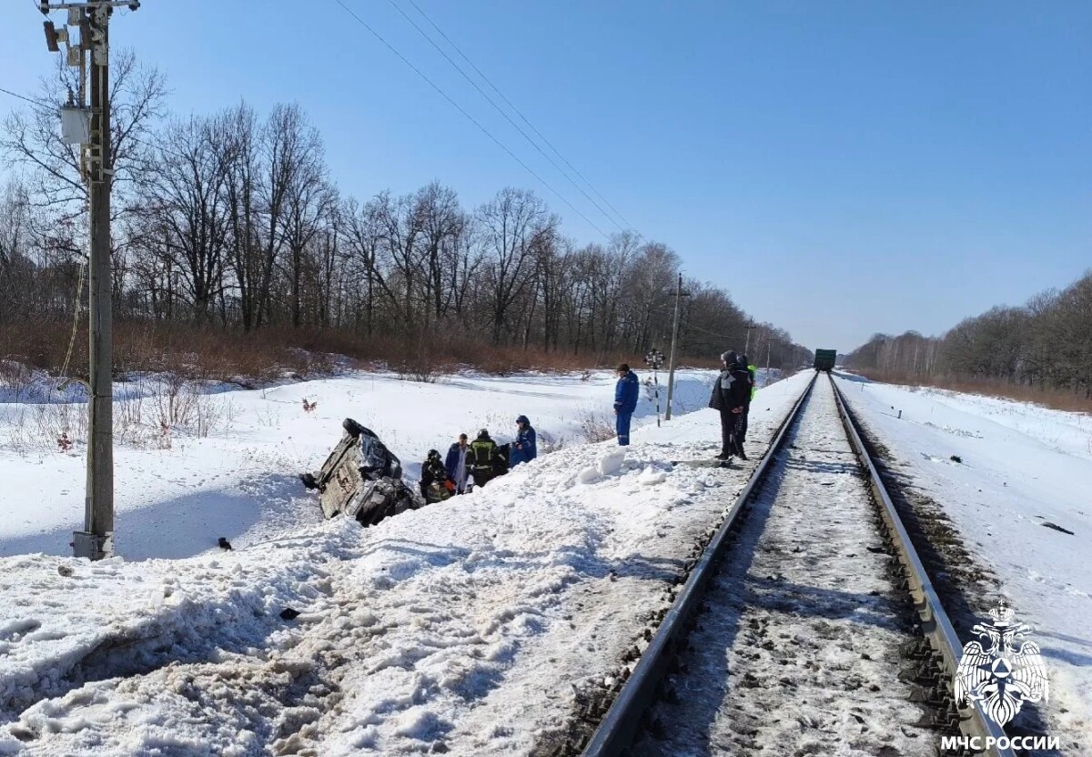 Грузовой поезд столкнулся с легковушки в Брянской области